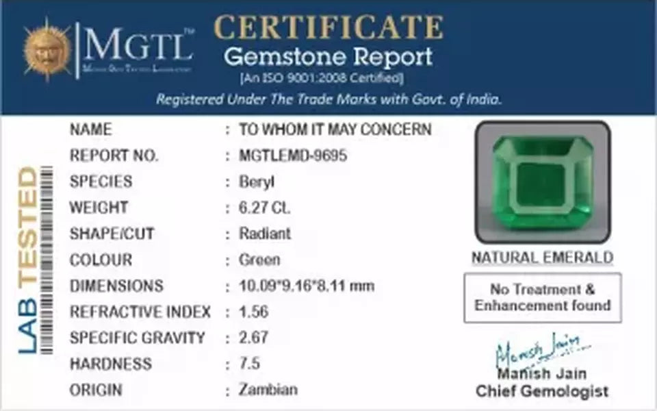 Zambian Emerald - 6.27 Carat Rare Quality EMD-9695