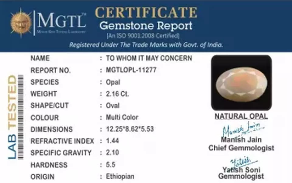 Ethiopia Fire Opal - 2.16 Carat Prime Quality OPL-11277