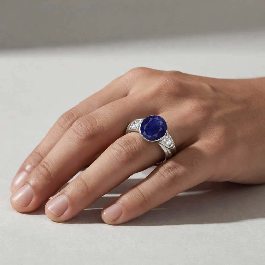 Exemplary Silver Blue Sapphire Stone Ring Unisex