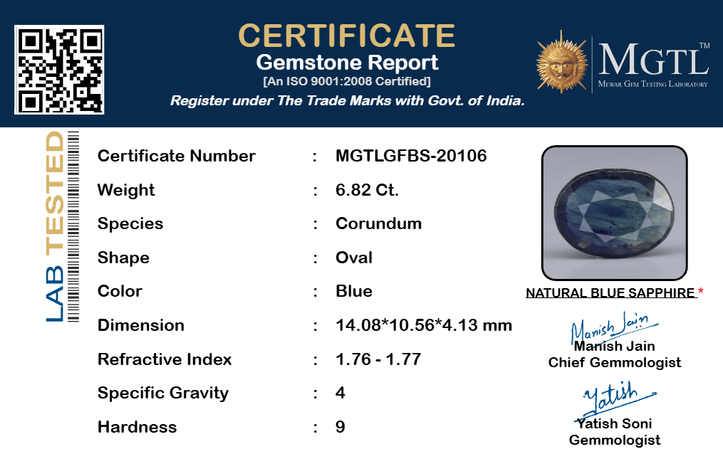 Thailand Blue Sapphire - 6.82 Carat Prime Quality GFBS-20106