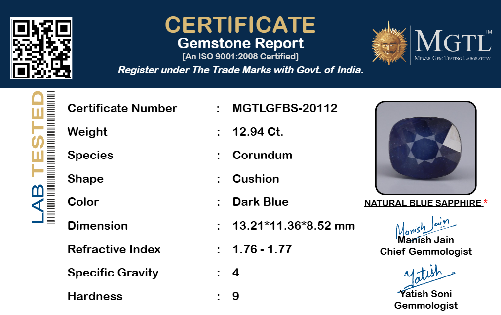 Thailand Blue Sapphire - 12.94 Carat Prime Quality GFBS-20112