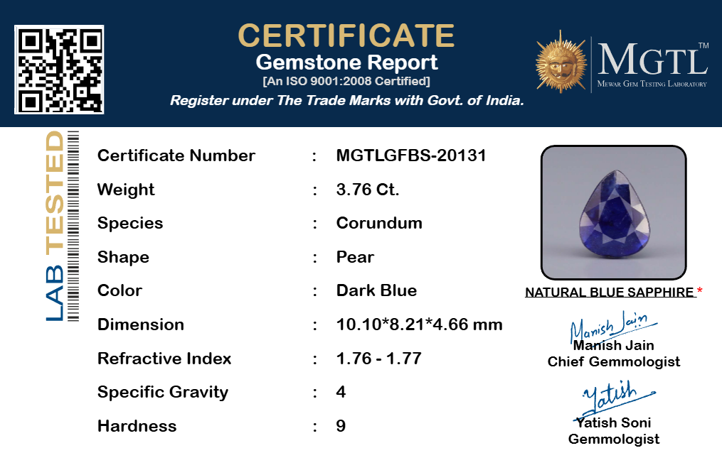 Thailand Blue Sapphire - 3.76 Carat Prime Quality GFBS-20131