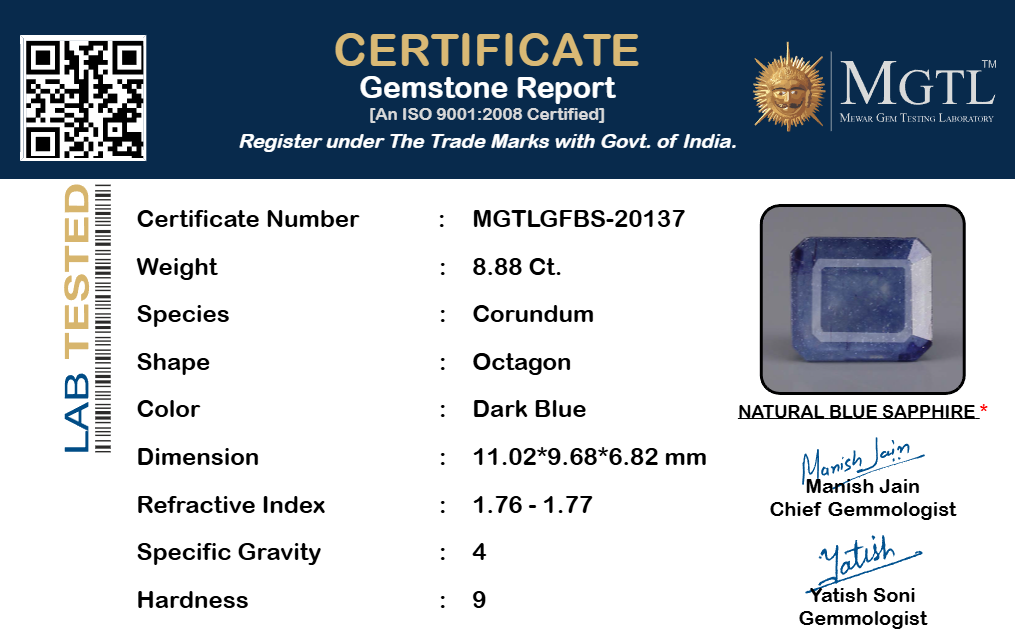 Thailand Blue Sapphire - 8.88 Carat Prime Quality GFBS-20137