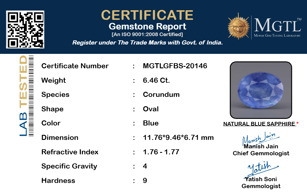 Thailand Blue Sapphire - 6.46 Carat Limited Quality GFBS-20146