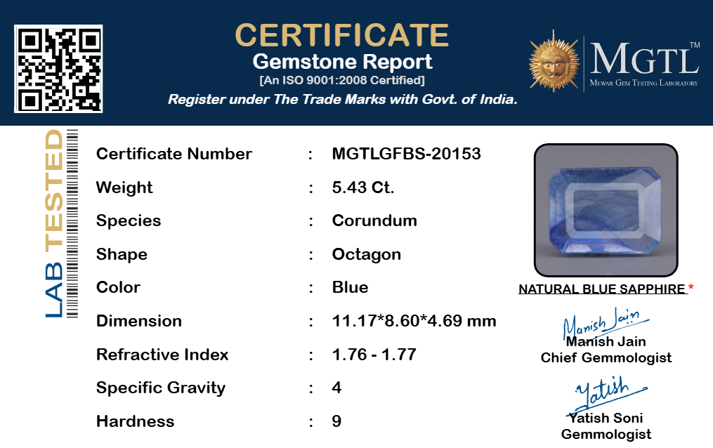 Thailand Blue Sapphire - 5.43 Carat Rare Quality GFBS-20153