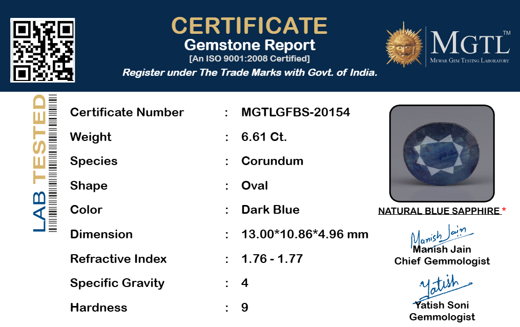 Thailand Blue Sapphire - 6.61 Carat Limited Quality GFBS-20154