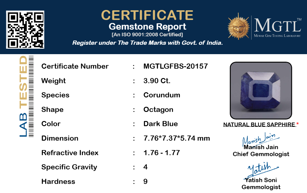 Thailand Blue Sapphire - 3.90 Carat Rare Quality GFBS-20157