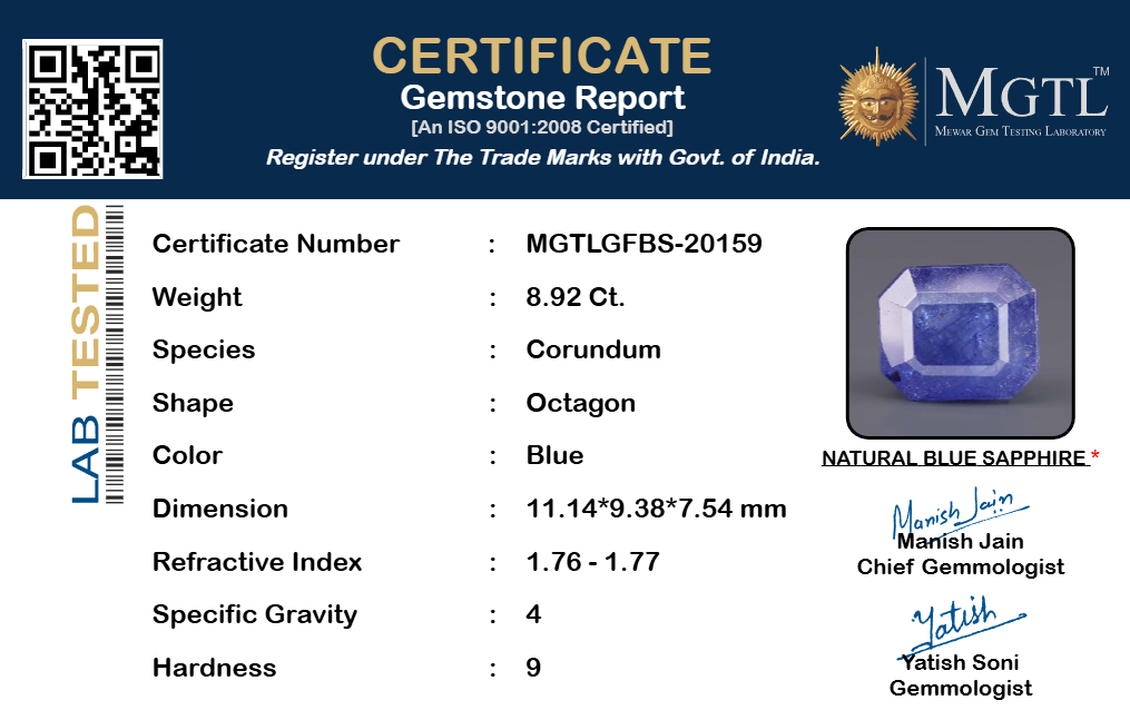 Thailand Blue Sapphire - 8.92 Carat Limited Quality GFBS-20159