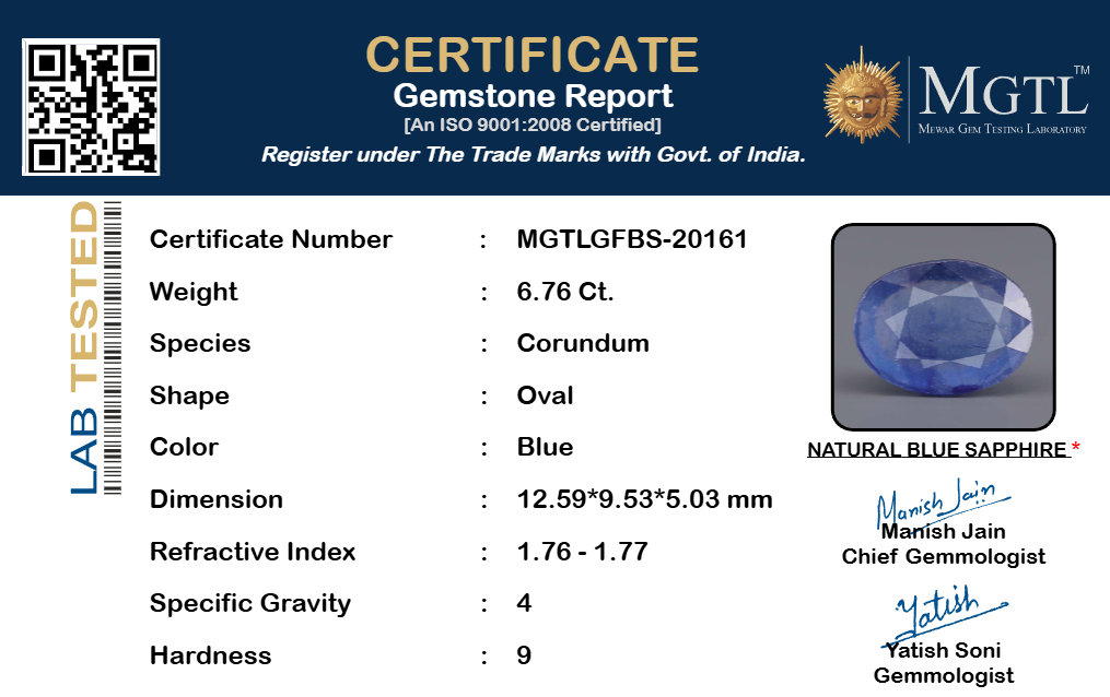 Thailand Blue Sapphire - 6.76 Carat Prime Quality GFBS-20161