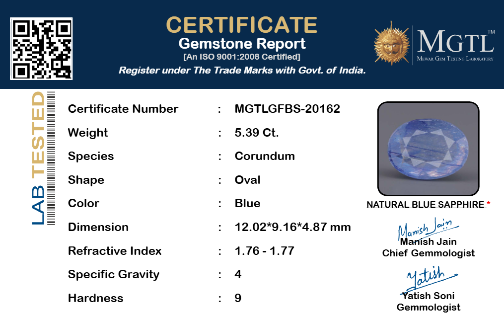 Thailand Blue Sapphire - 5.39 Carat Prime Quality GFBS-20162