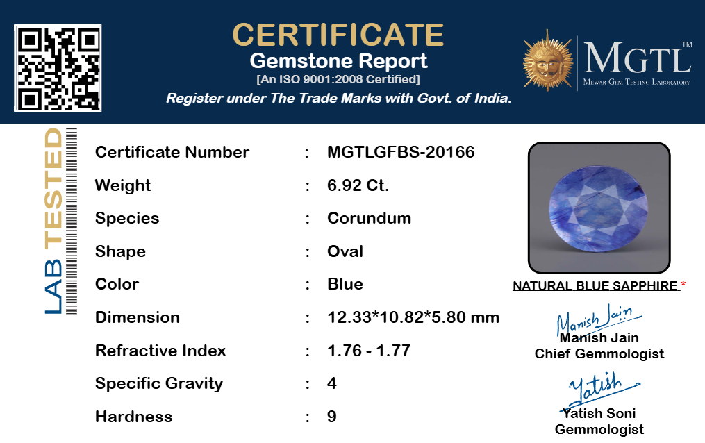 Thailand Blue Sapphire - 6.92 Carat Prime Quality GFBS-20166