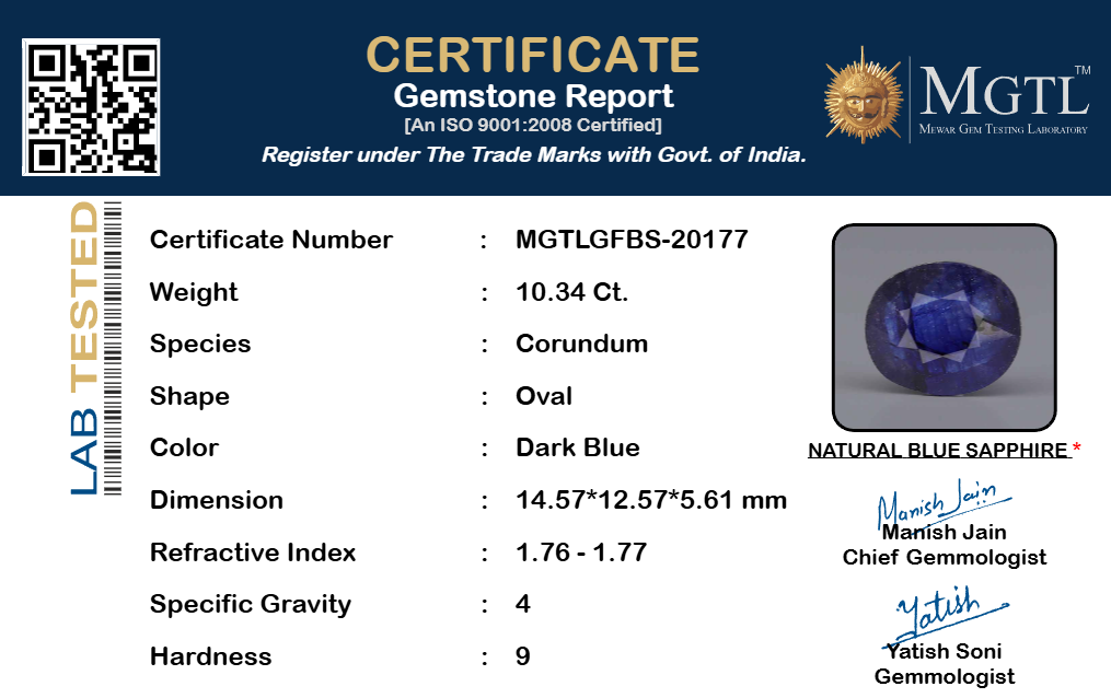 Thailand Blue Sapphire - 10.34 Carat Prime Quality GFBS-20177