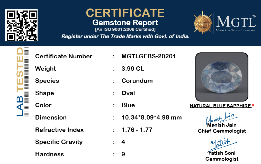 Blue Sapphire - 3.99 Carats