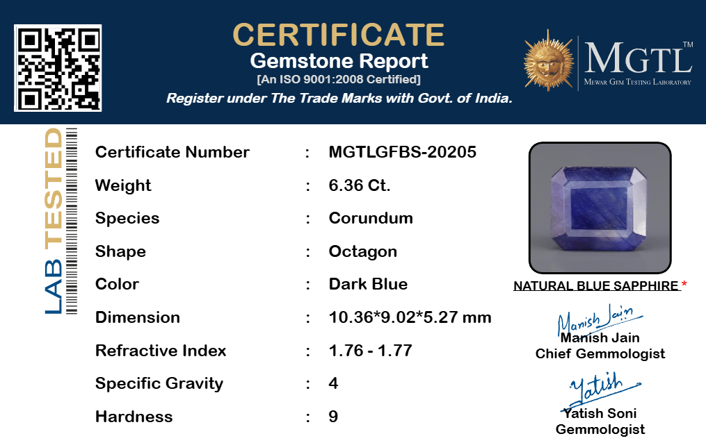Thailand Blue Sapphire - 6.36 Carat Limited Quality GFBS-20205
