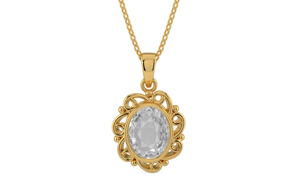 Gold Ceylon White Sapphire Pendant Rare Quality (P5)