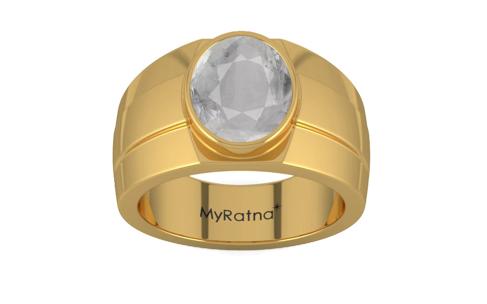 Gold Ceylon White Sapphire Ring Prime Quality (R1)