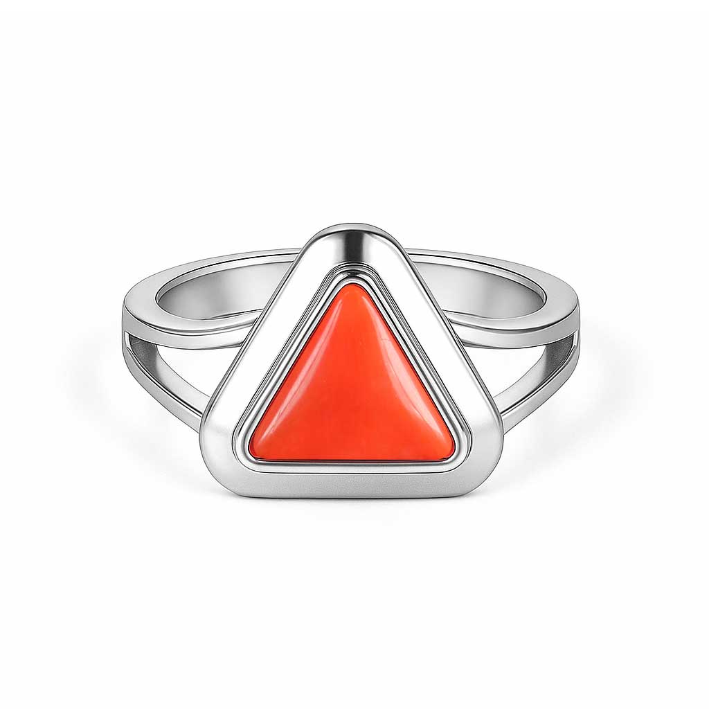 Grand Heritage 925 Sterling Silver Triangle Red Coral Stone Ladies’ Ring