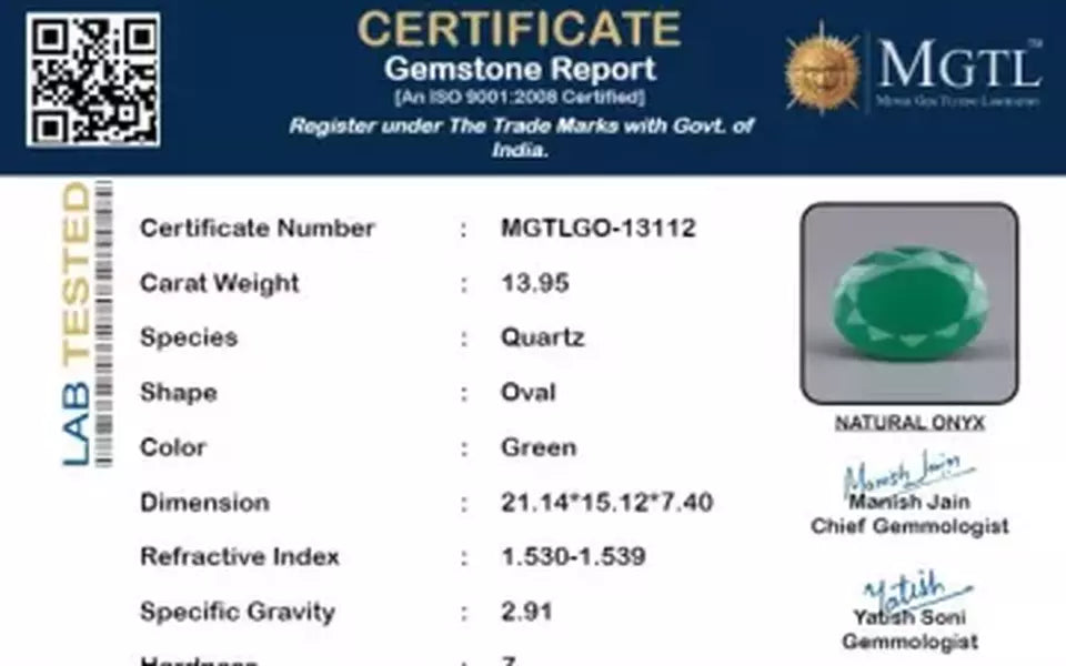 Green Onyx - 13.95 Carat Prime Quality GO-13112