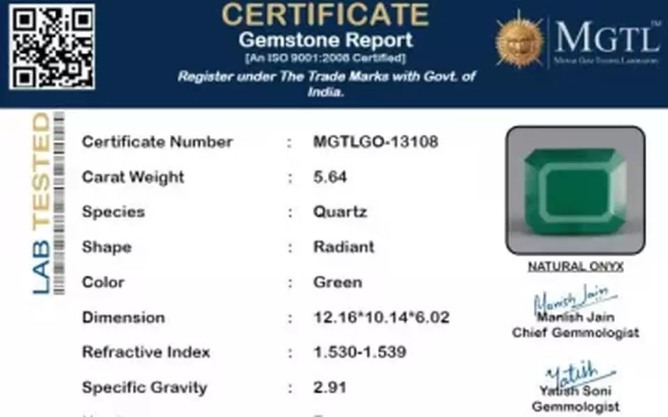 Green Onyx - 5.64 Carat Prime Quality GO-13108