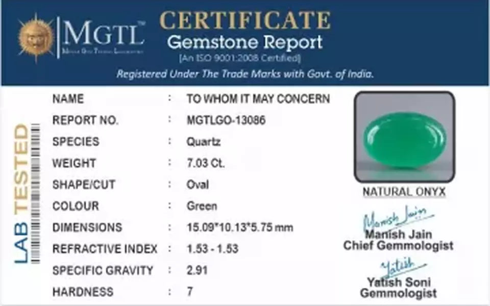 Green Onyx - 7.03 Carat Prime Quality GO-13086
