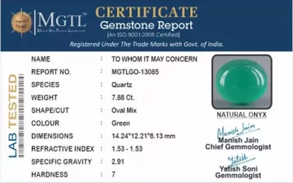 Green Onyx - 7.88 Carat Prime Quality GO-13085