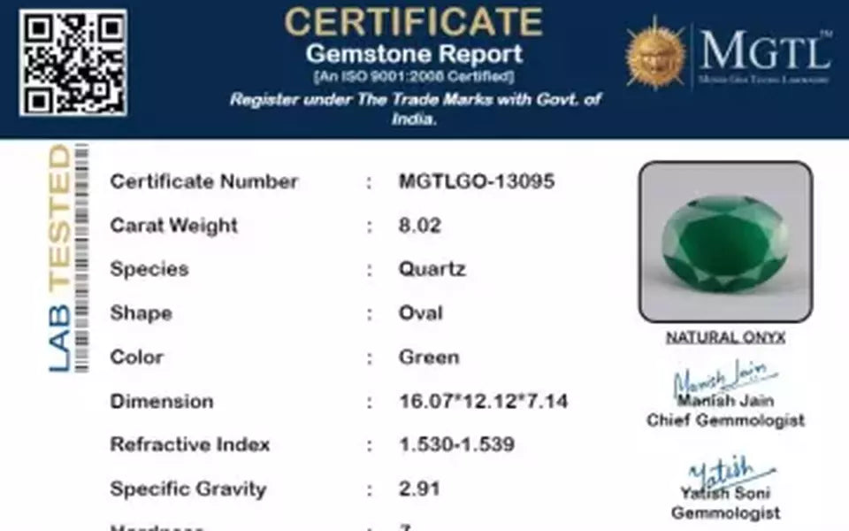 Green Onyx - 8.02 Carat Prime Quality GO-13095
