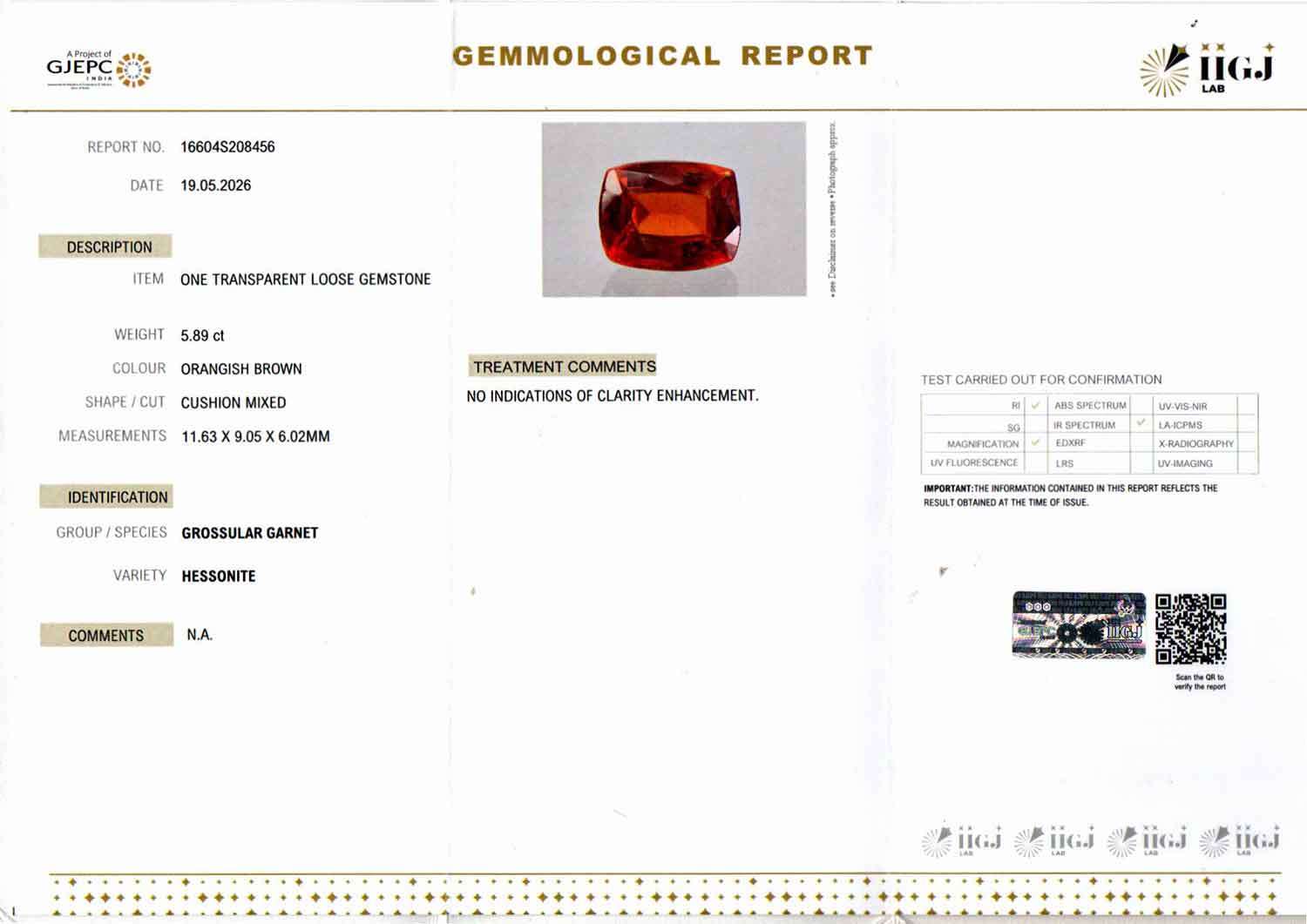 Hessonite (Gomed) - 5.89 Carat