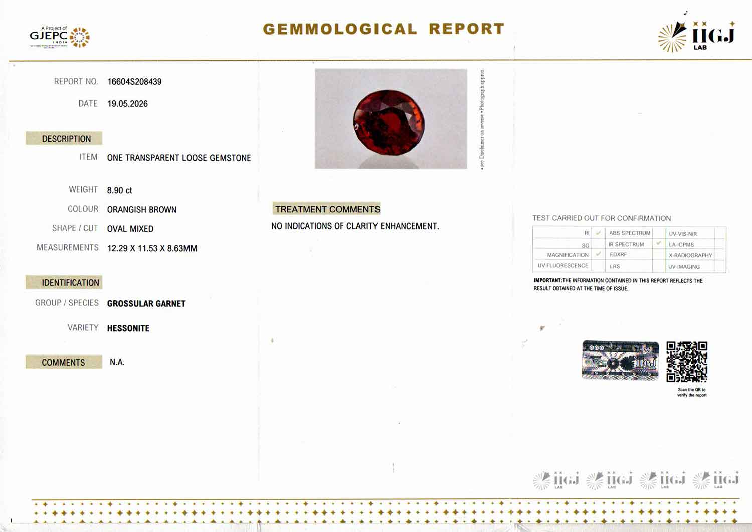 Hessonite (Gomed) - 8.90 Carat