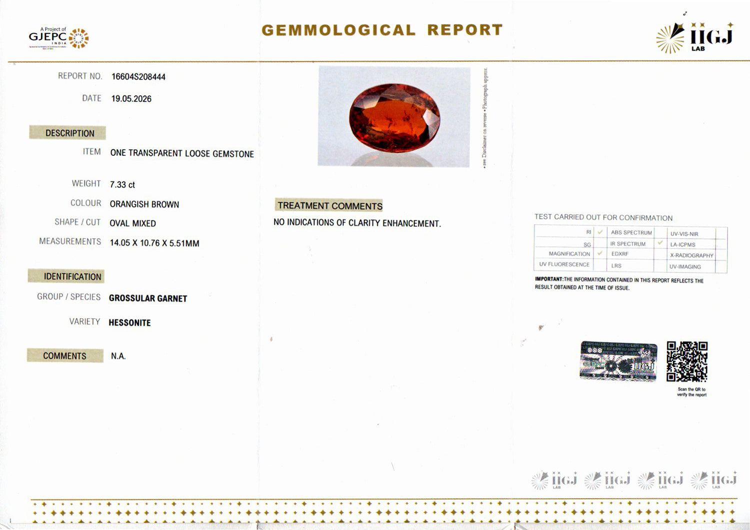 Ceylon Hessonite Garnet - 7.33 Carat Prime Quality HG-8475