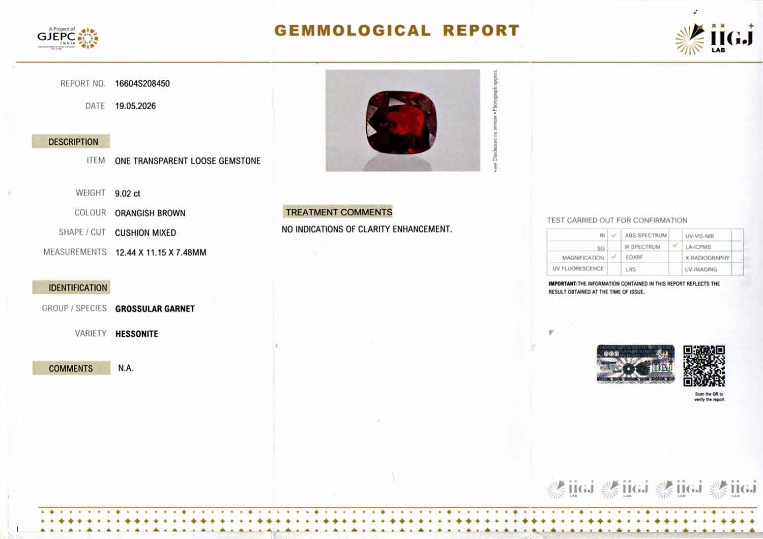 Hessonite (Gomed) - 9.02 Carat