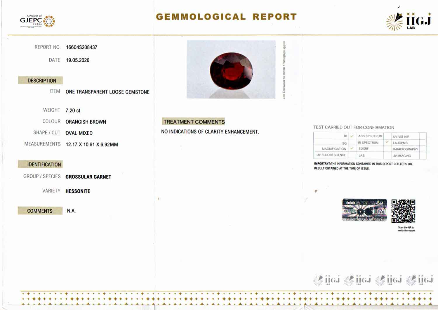 Hessonite (Gomed) - 7.20 Carat