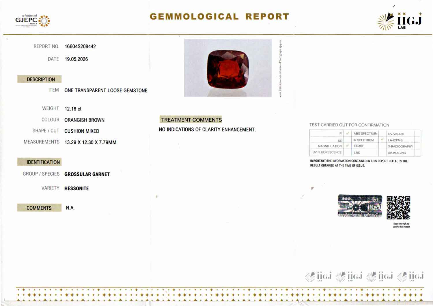 Hessonite (Gomed) - 12.16 Carat