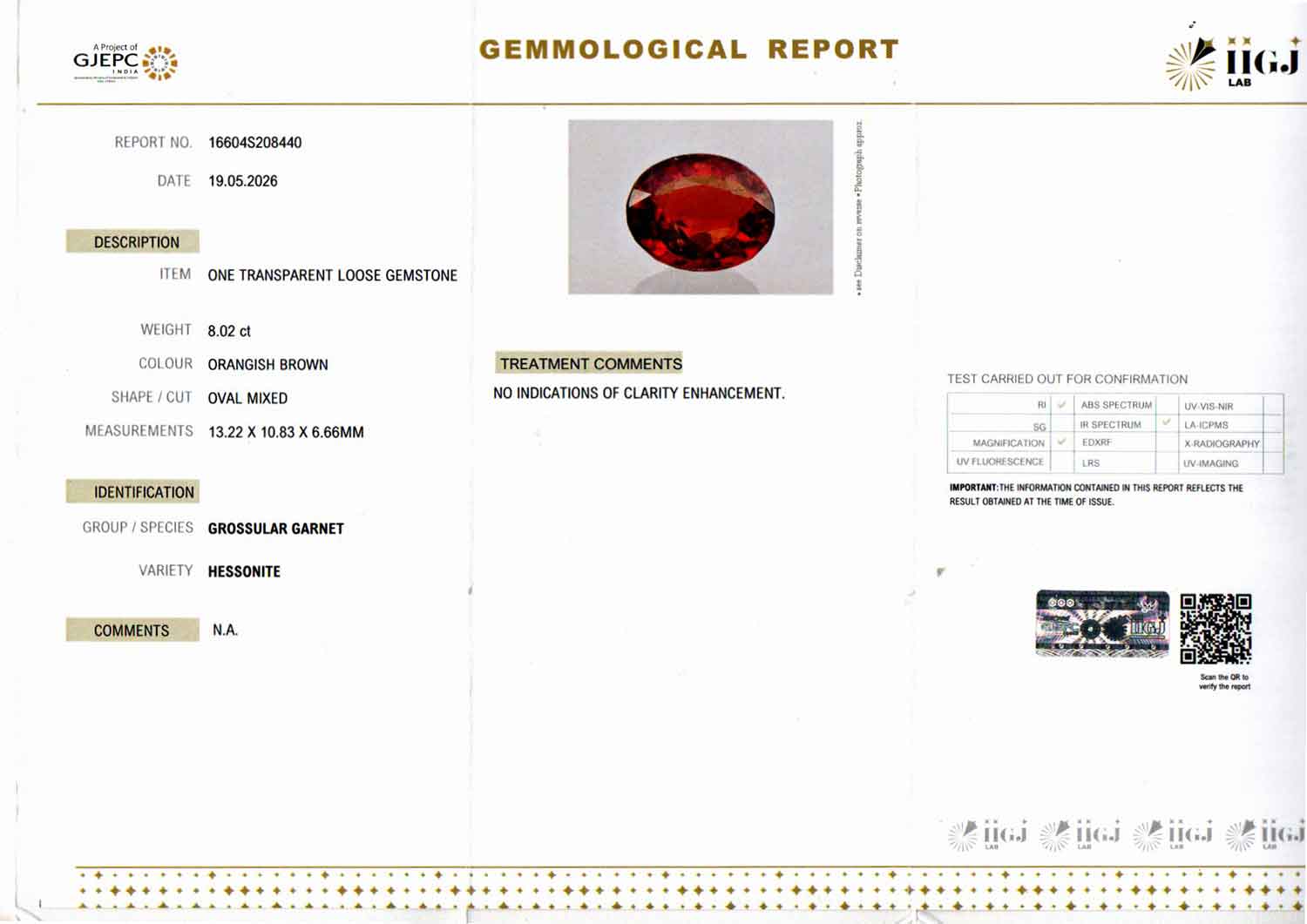 Hessonite (Gomed) - 8.02 Carat