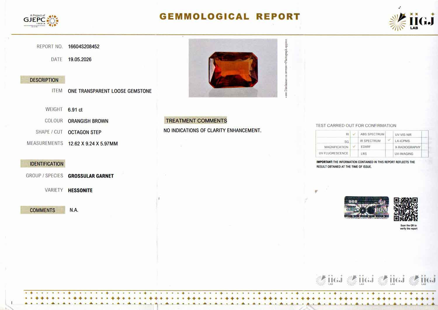 Hessonite (Gomed) - 6.91 Carat