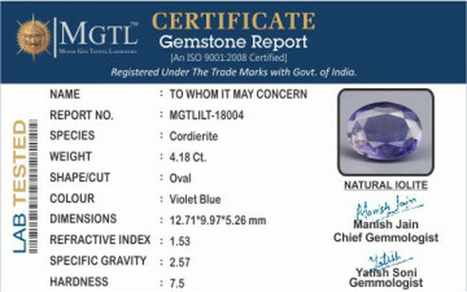 Madagascar Iolite -  4.18 Carat Prime Quality | ILT 18004