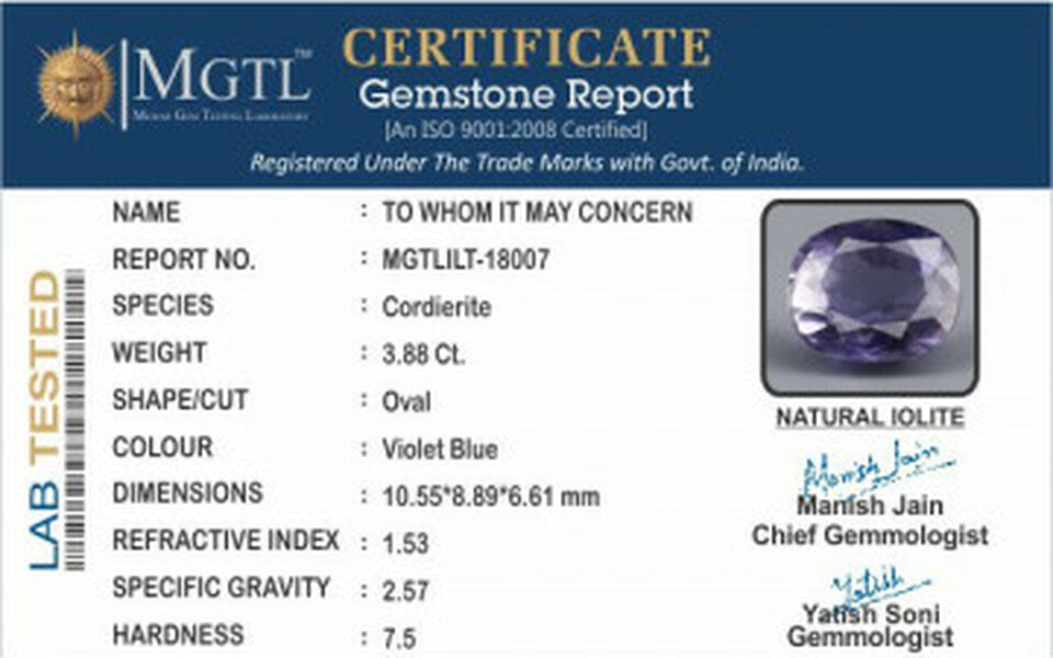 Madagascar Iolite -  3.88 Carat Prime Quality | ILT 18007