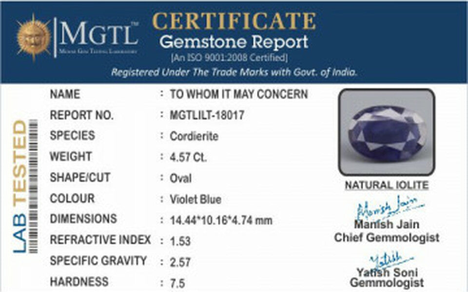 Madagascar Iolite -  4.57 Carat Prime Quality | ILT 18017