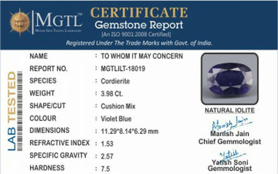 Madagascar Iolite -  3.98 Carat Prime Quality | ILT 18019