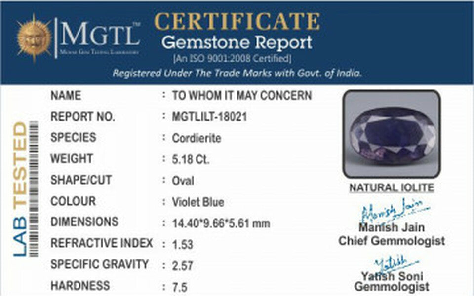 Madagascar Iolite -  5.18 Carat Prime Quality | ILT 18021