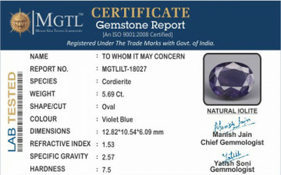 Madagascar Iolite -  5.69 Carat Prime Quality | ILT 18027