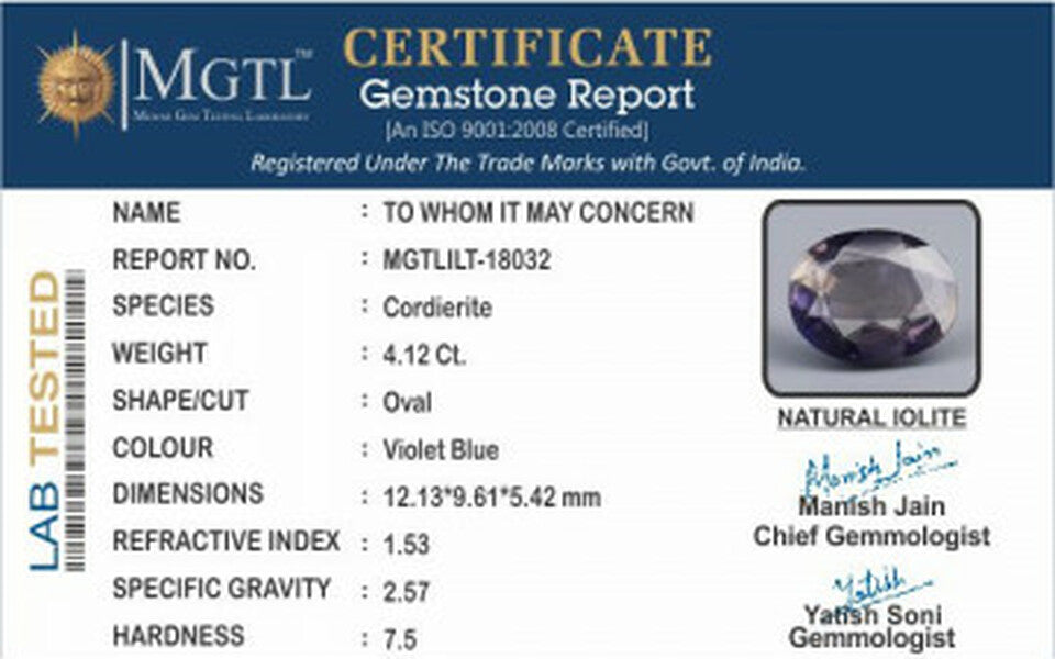 Madagascar Iolite -  4.12 Carat Prime Quality | ILT 18032
