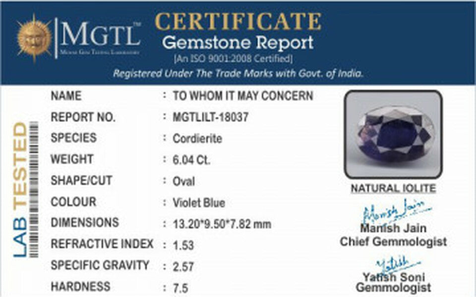 Madagascar Iolite -  6.04 Carat Prime Quality | ILT 18037