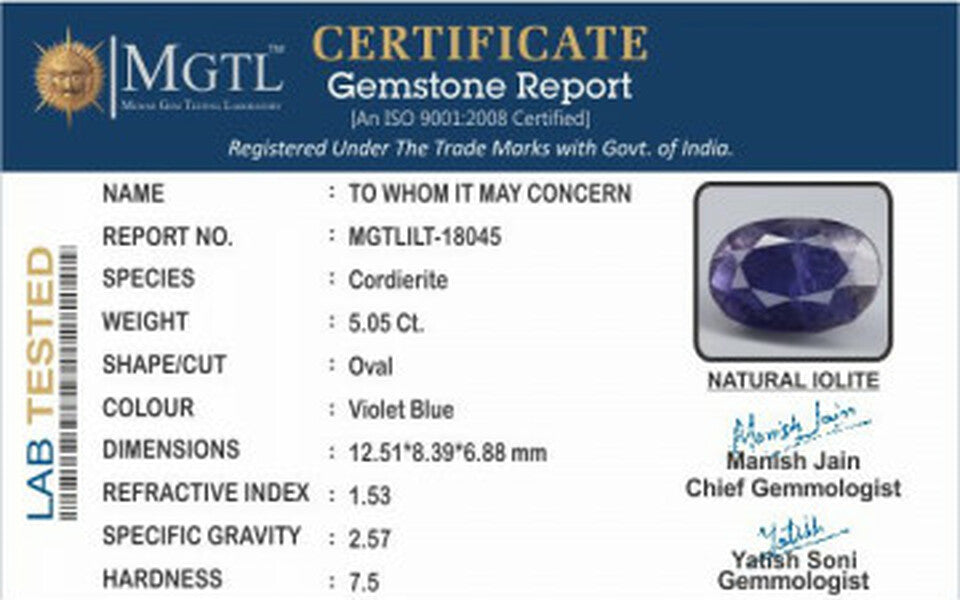 Madagascar Iolite -  5.05 Carat Prime Quality | ILT 18045