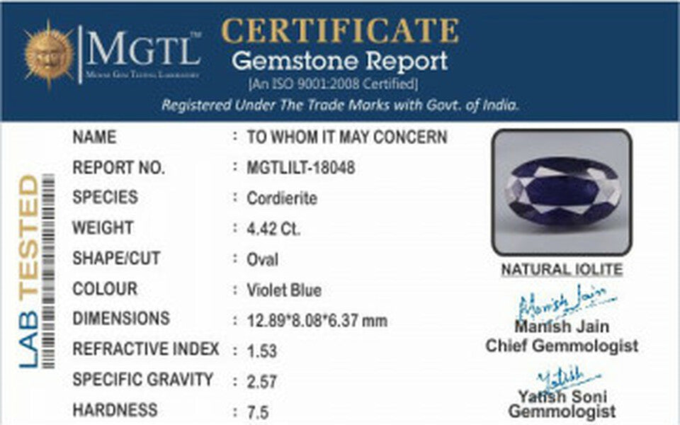 Madagascar Iolite -  4.42 Carat Prime Quality | ILT 18048