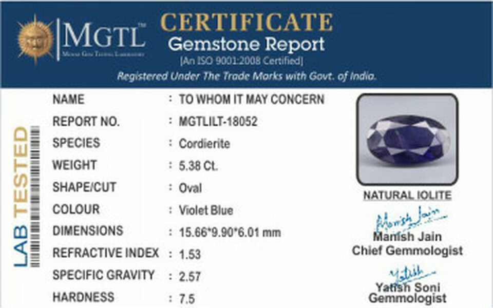 Tanzania Iolite -  5.38 Carat Limited Quality | ILT 18052