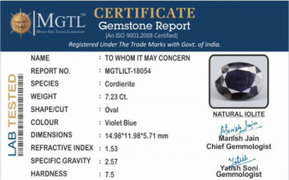 Tanzania Iolite - 7.23 Carat Limited Quality | ILT 18054