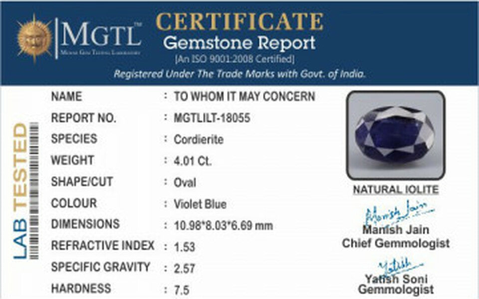 Madagascar Iolite -  4.01 Carat Prime Quality | ILT 18055