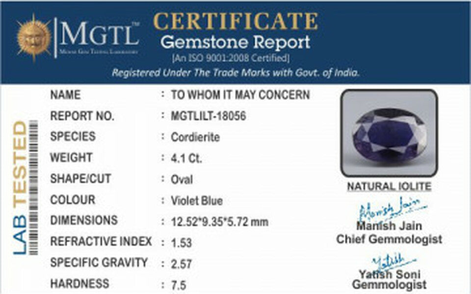 Tanzania Iolite -  4.1 Carat Limited Quality | ILT 18056
