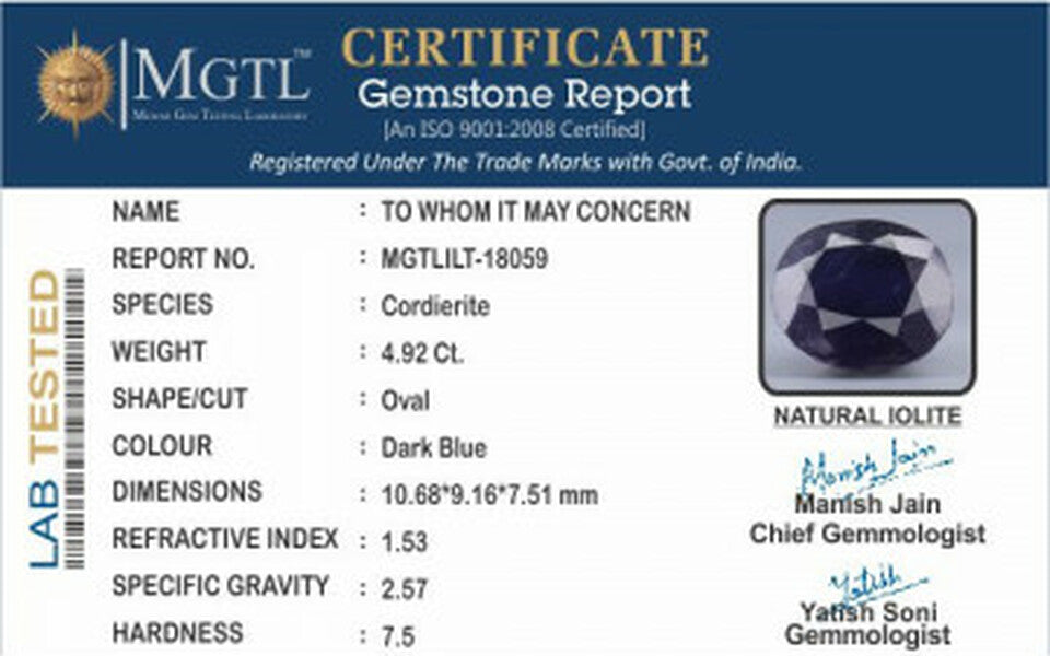 Tanzania Iolite -  4.92 Carat Limited Quality | ILT 18059
