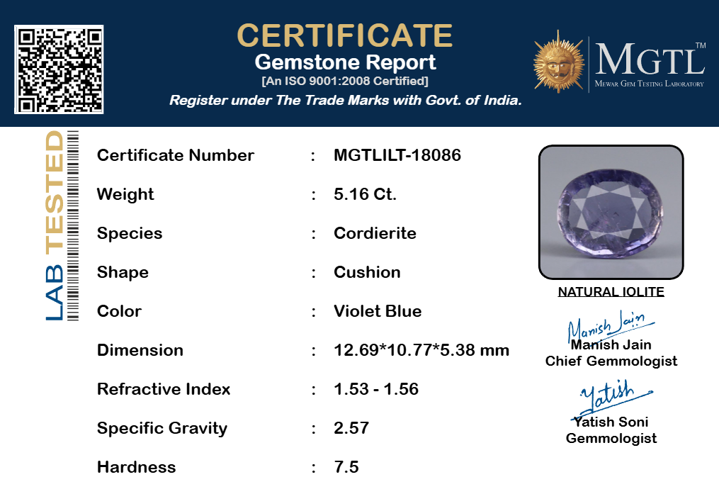 Iolite - 5.16 Carat Rare Quality ILT-18086